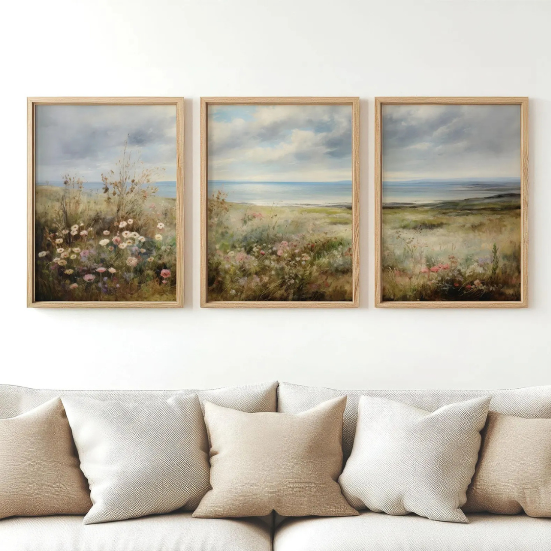 Set x3 Cuadros Decorativos Pintura de paisaje costero