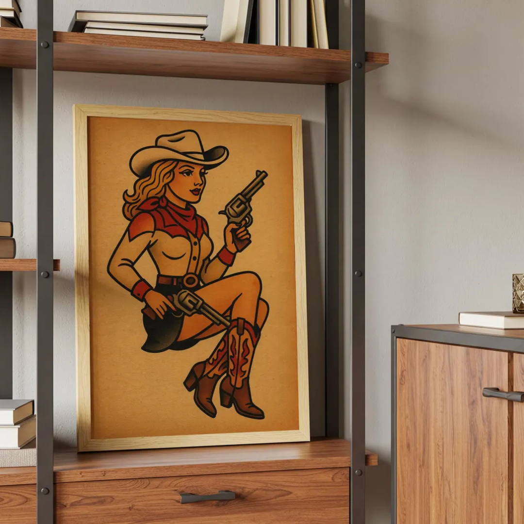 Cuadro Decorativo Tatuaje vaquera pin-up retro