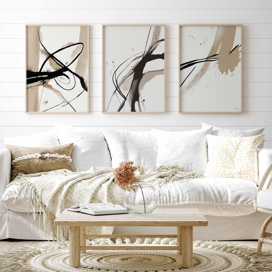 Set x3 Cuadros Arte abstracto, beige