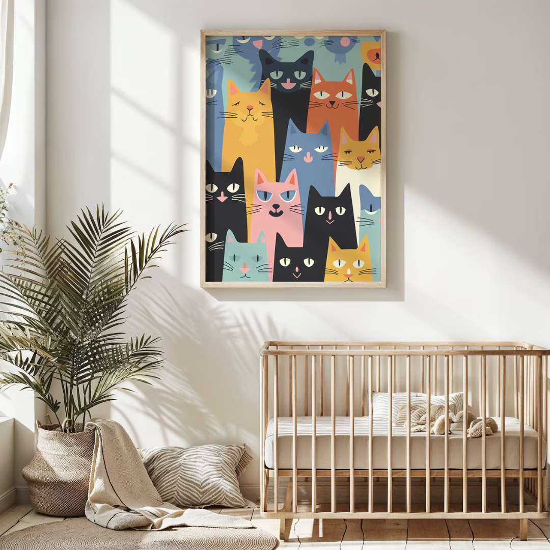 Cuadro Decorativo Gatos De Colores Mirando