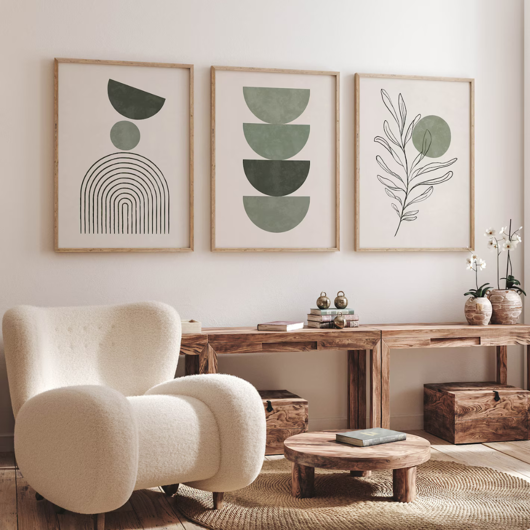 Set x3 Cuadros Decorativo  abstractas estéticas Arte geométrico neutro plantas de estilo minimalista
