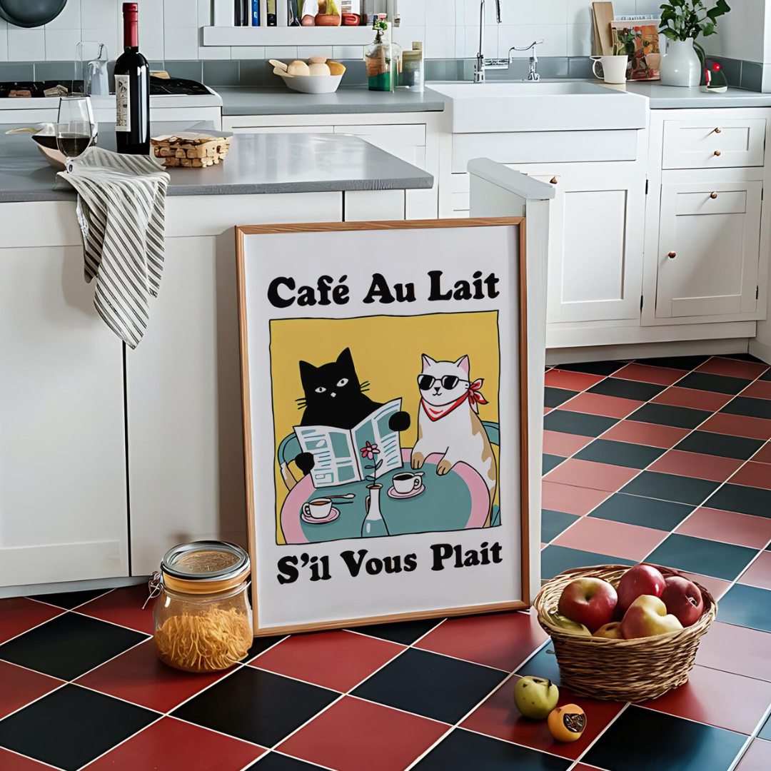 Cuadro Gato parisino - Cartel de Café Au Lait S'il Vous Plaît