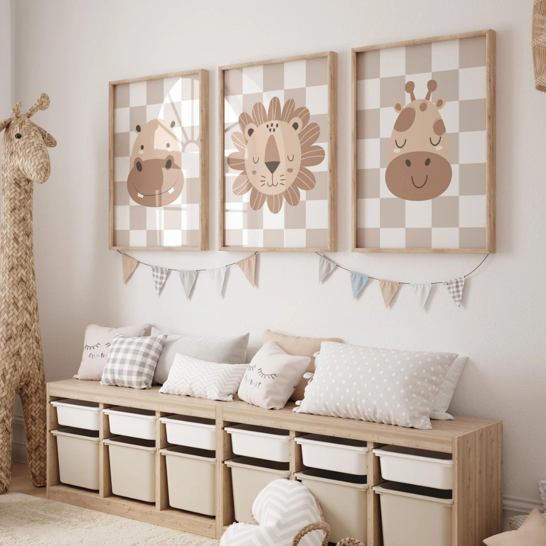 Set x3 Cuadros Infantiles Animalitos marrones