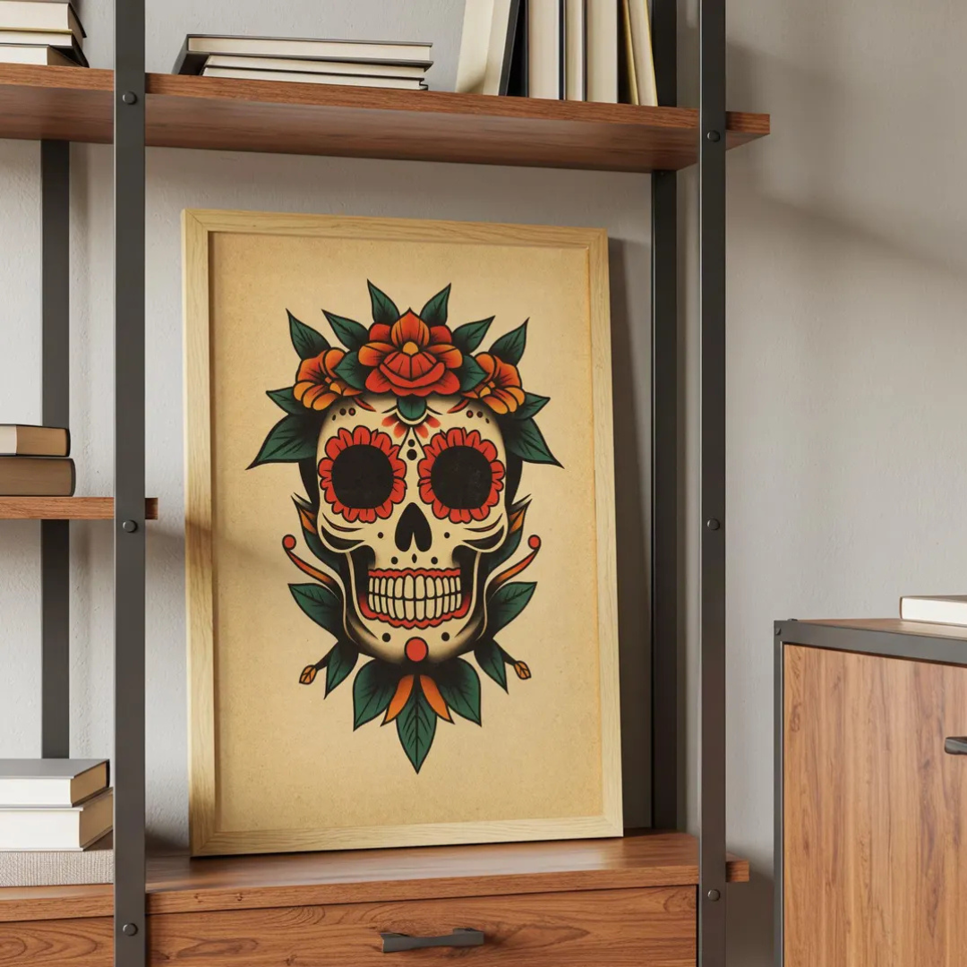 Cuadro Decorativo Tatuaje de calavera de azúcar