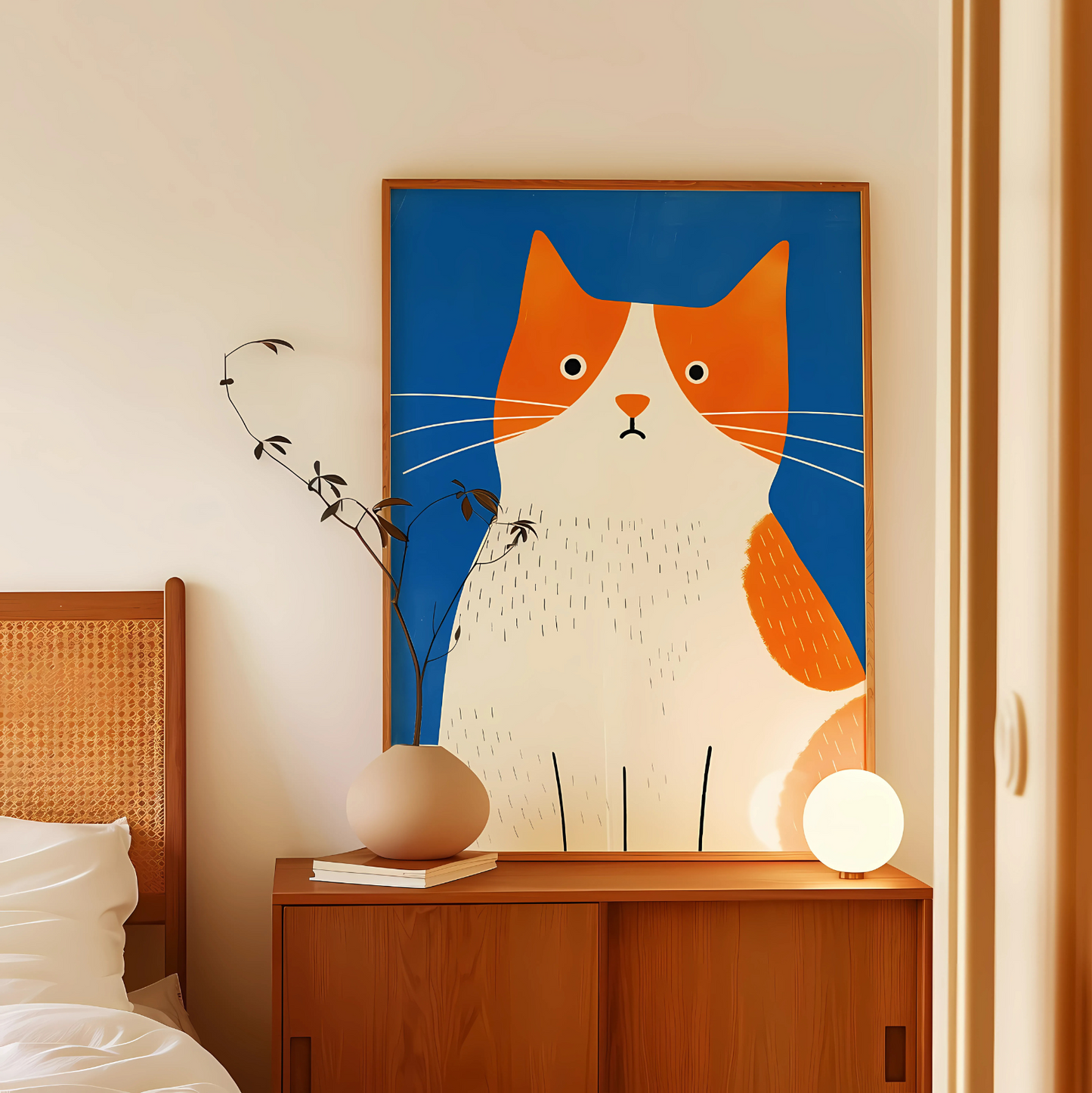 Cuadro Decorativo Gato Naranja Fondo Azul