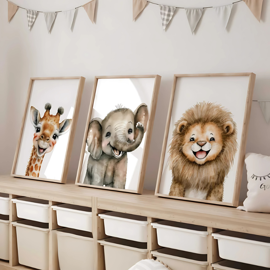 Set x3 Cuadros Safari Infantil Animales
