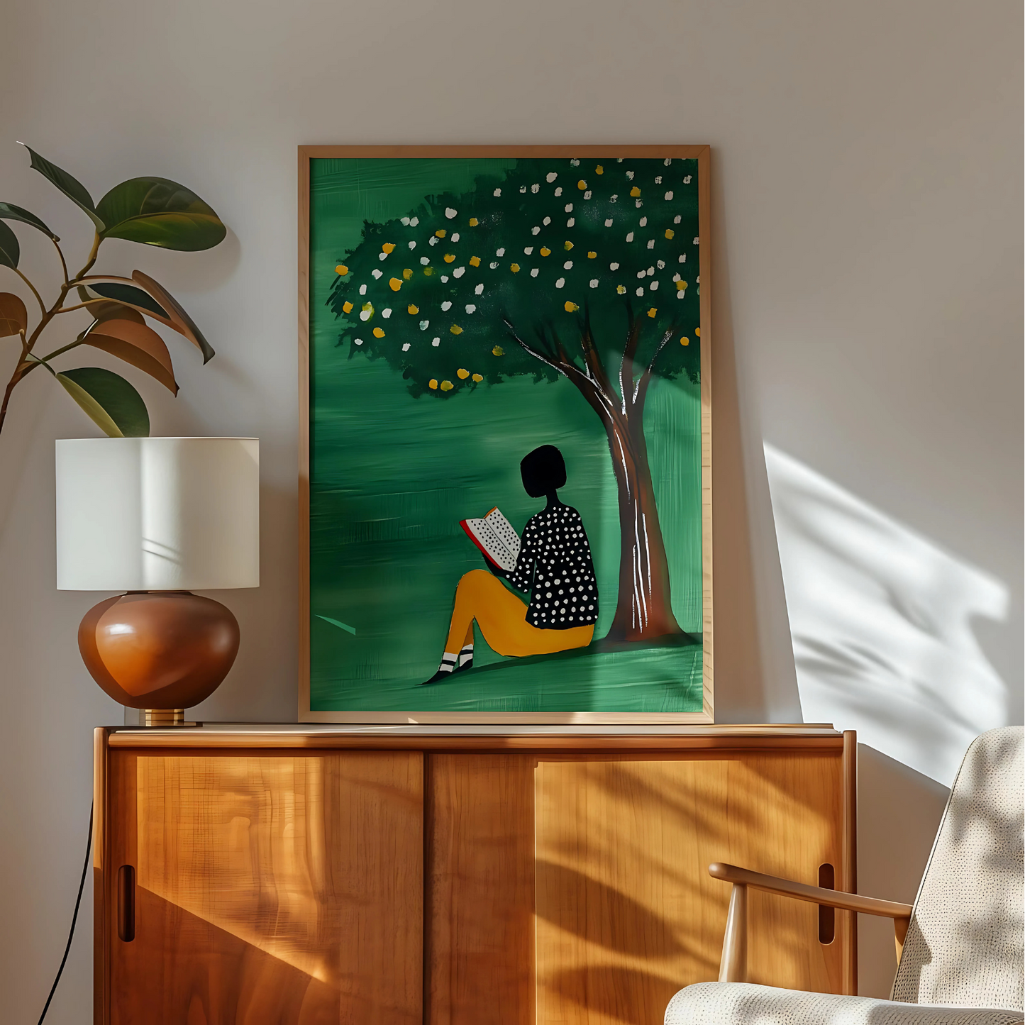 Cuadro Decorativo Ilustración Mujer Leyendo Árbol
