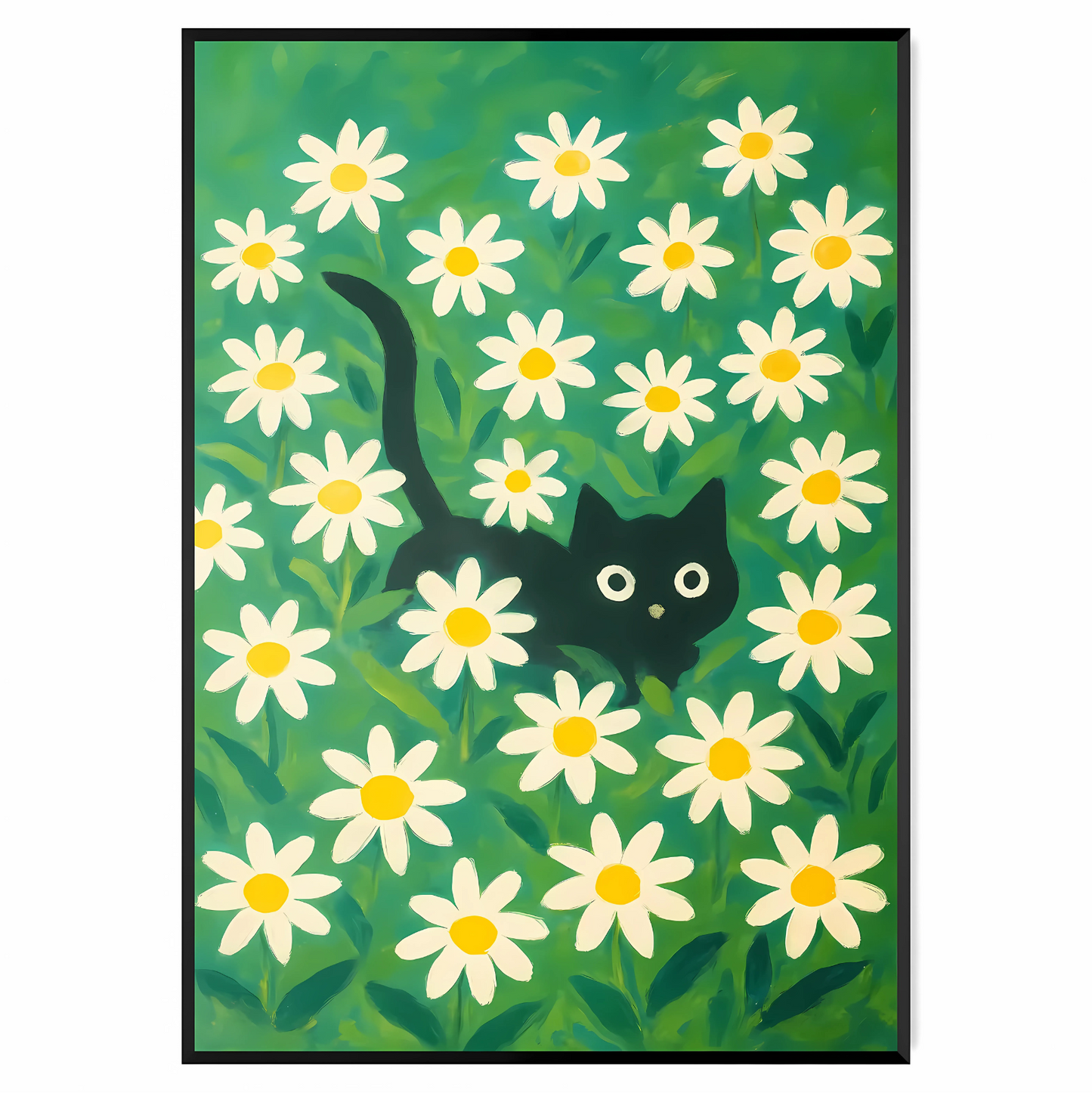 Cuadro Decorativo Gato En Campo De Margaritas