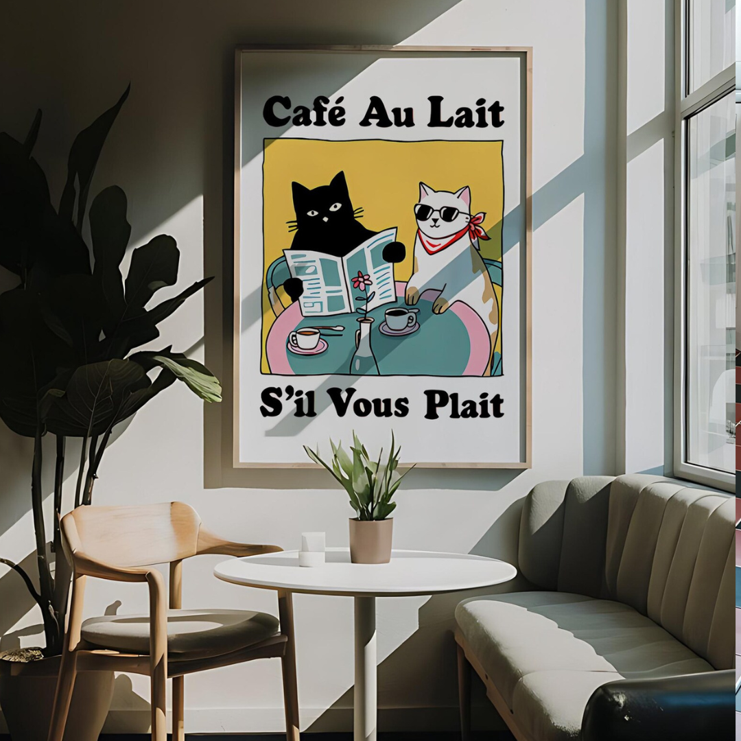 Cuadro Gato parisino - Cartel de Café Au Lait S'il Vous Plaît