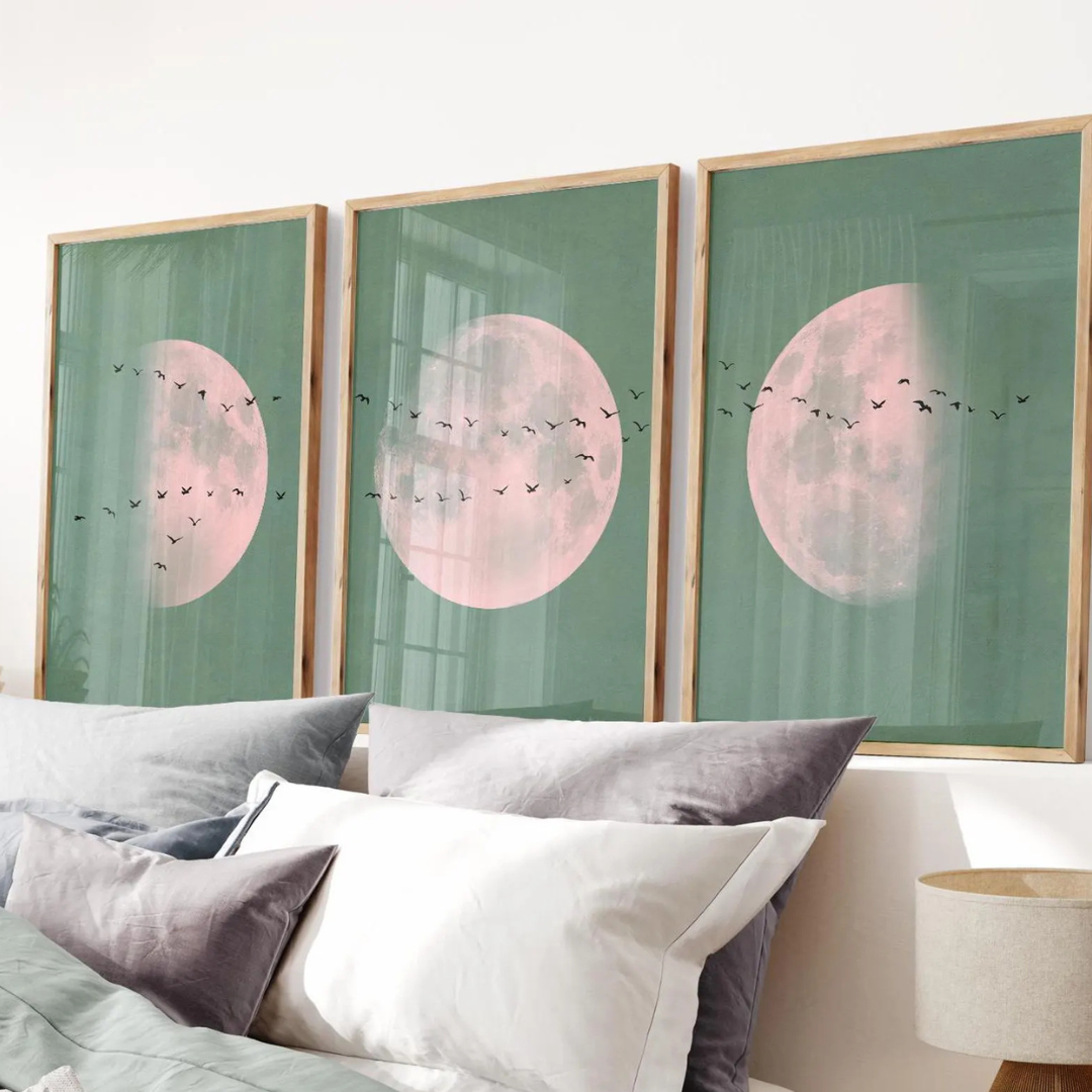 Set x3 Cuadros Decorativos  japonesas en verde salvia