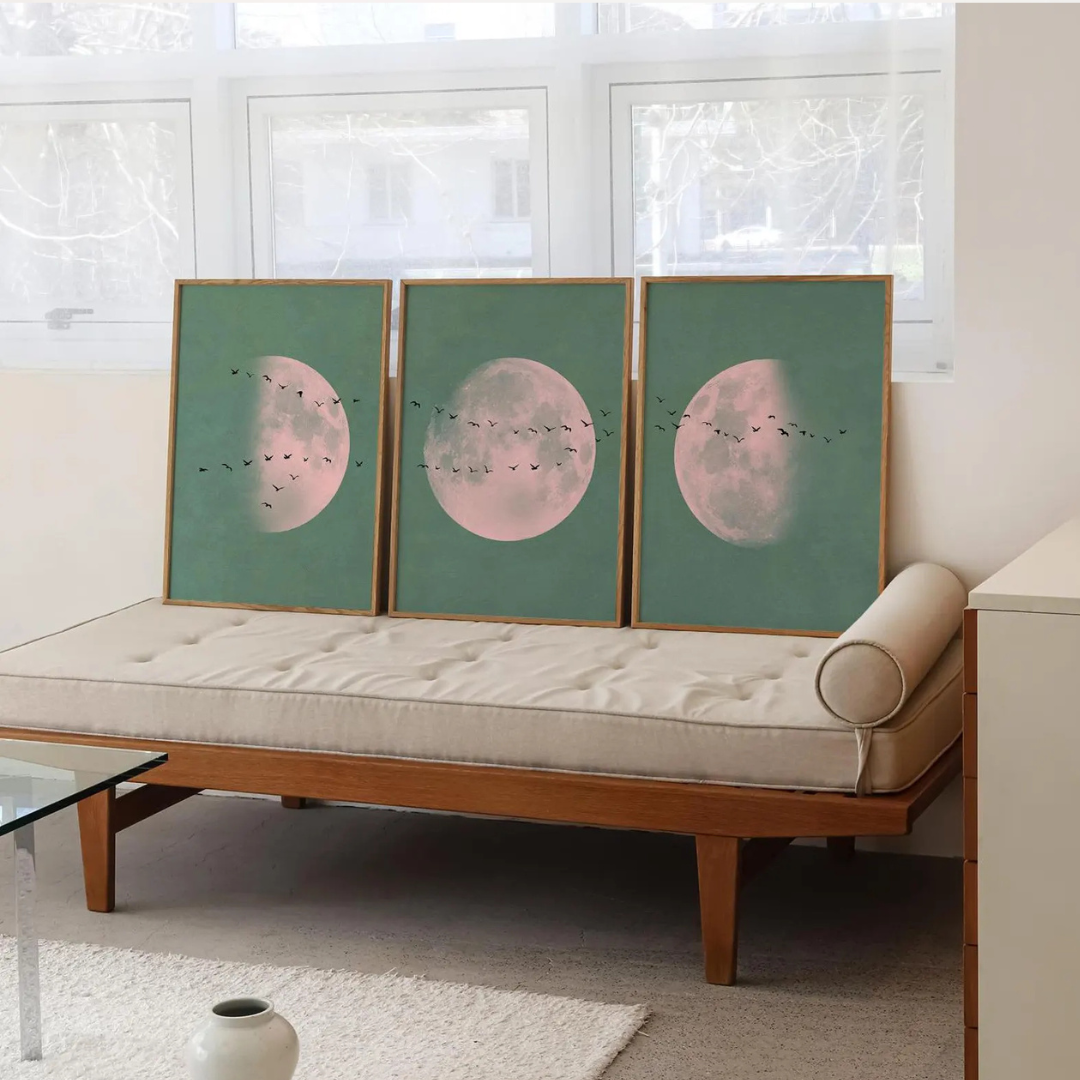 Set x3 Cuadros Decorativos  japonesas en verde salvia