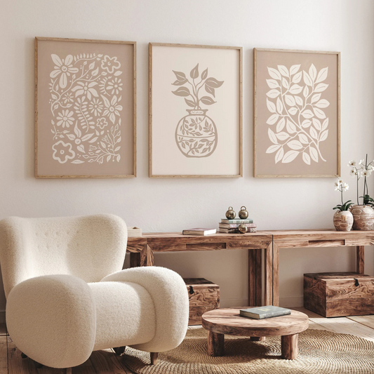 Set x3 Cuadros Decorativos moderno de mediados de siglo
