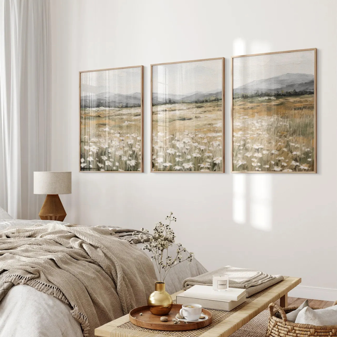 Set x3 Cuadros Decorativos flores silvestres en tonos neutros