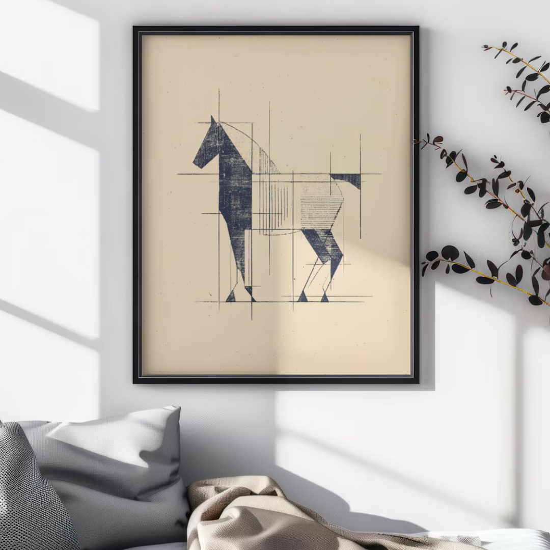 Cuadro Decorativo arte lineal abstracto, dibujo de caballo