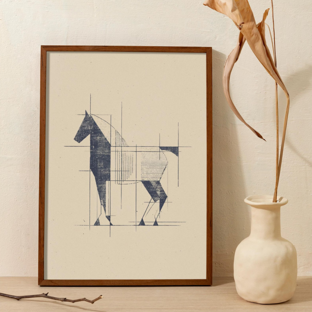 Cuadro Decorativo arte lineal abstracto, dibujo de caballo