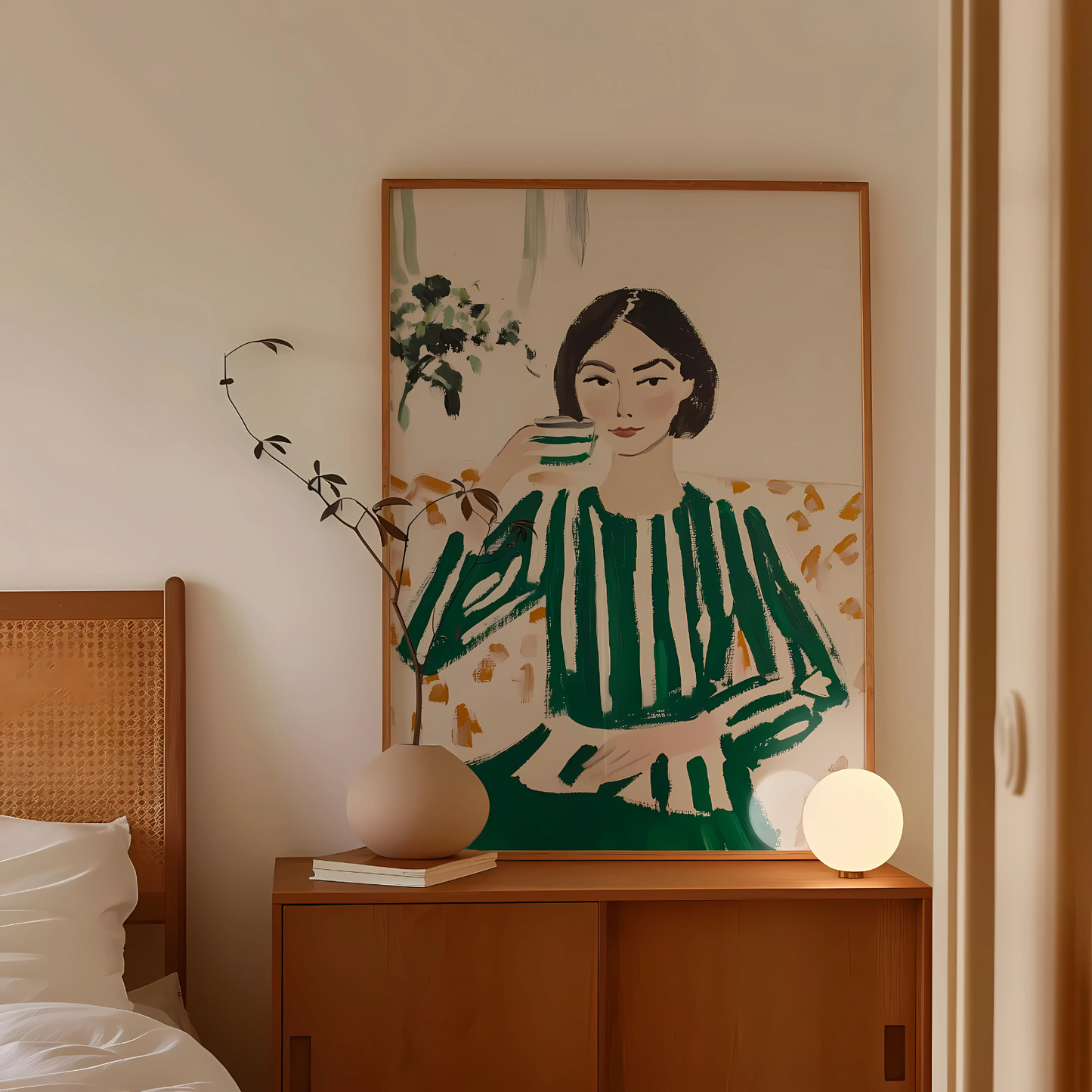 Cuadro Decorativo Ilustración Mujer Tomando Te