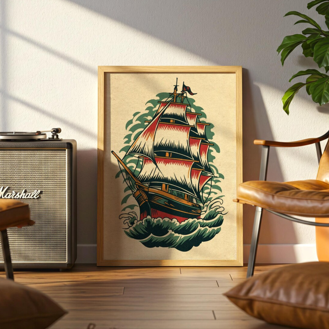 Cuadro Decorativo Tatuaje de barco náutico