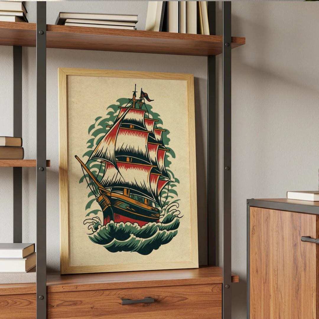 Cuadro Decorativo Tatuaje de barco náutico