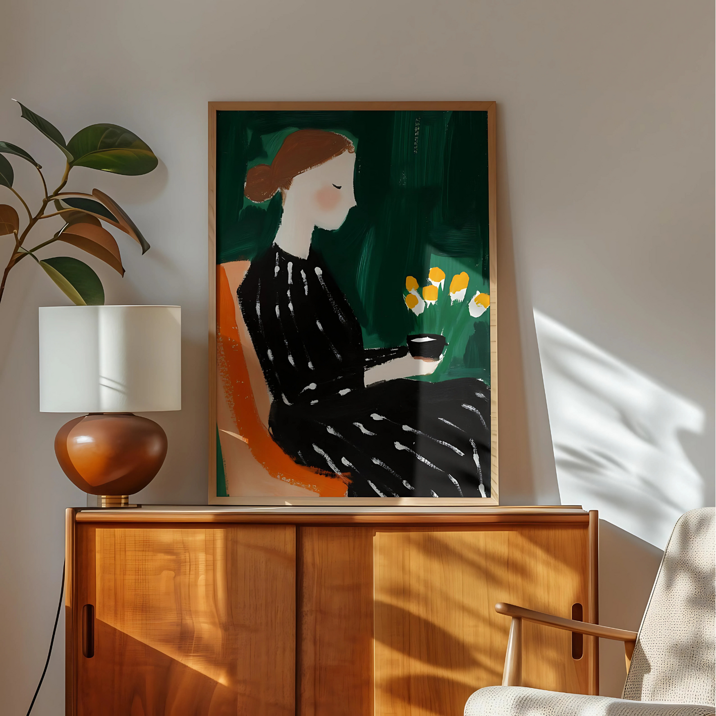 Cuadro Decorativo Ilustrativo Mujer Sentada Te