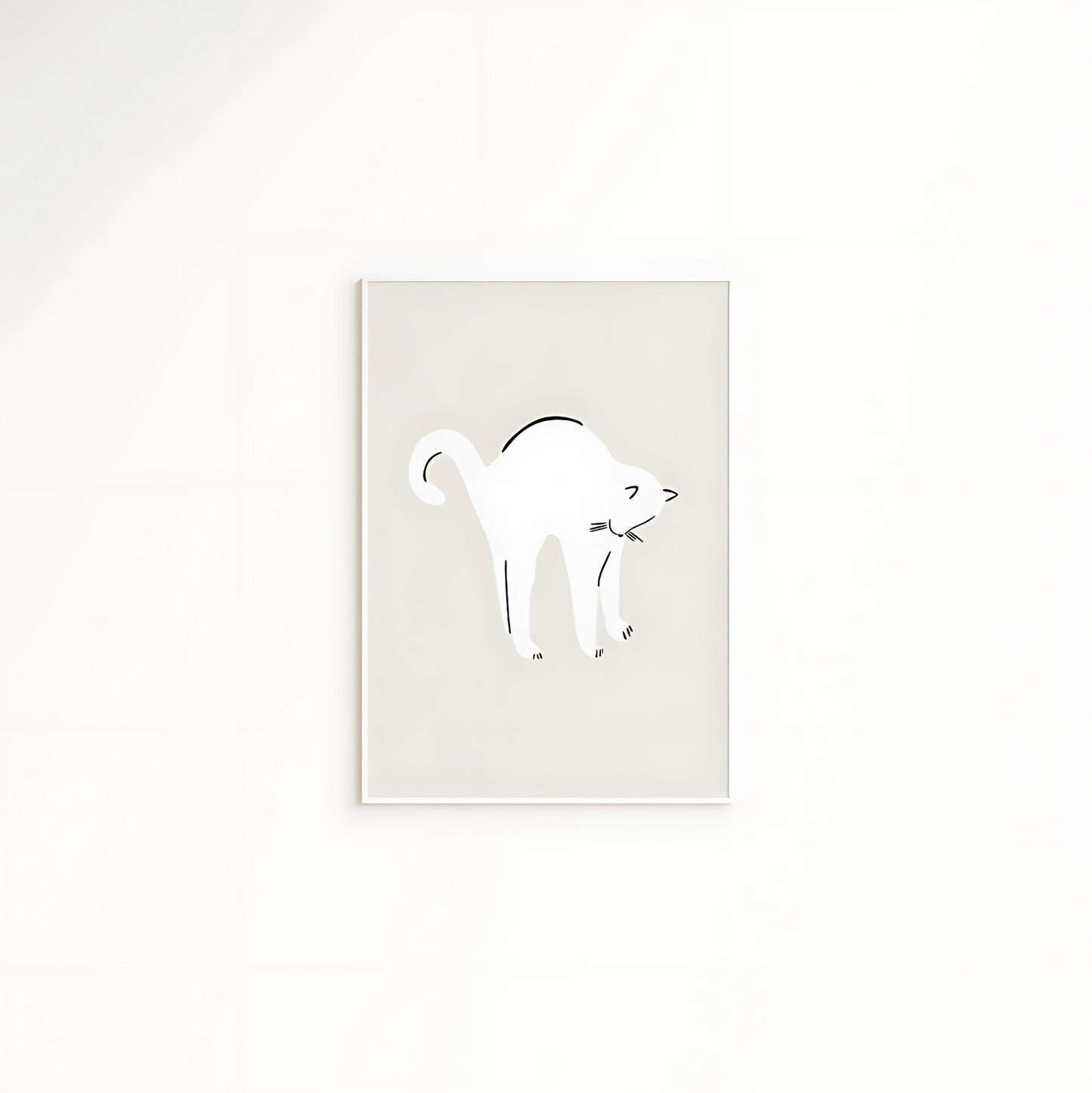 Cuadro Decorativo Gato Blanco Encorvado