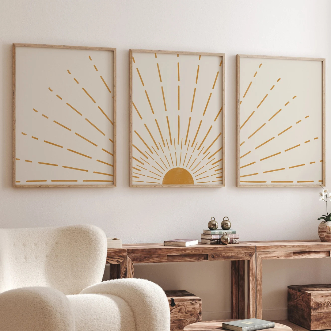 Set x3 Cuadros Boho Yellow Sun