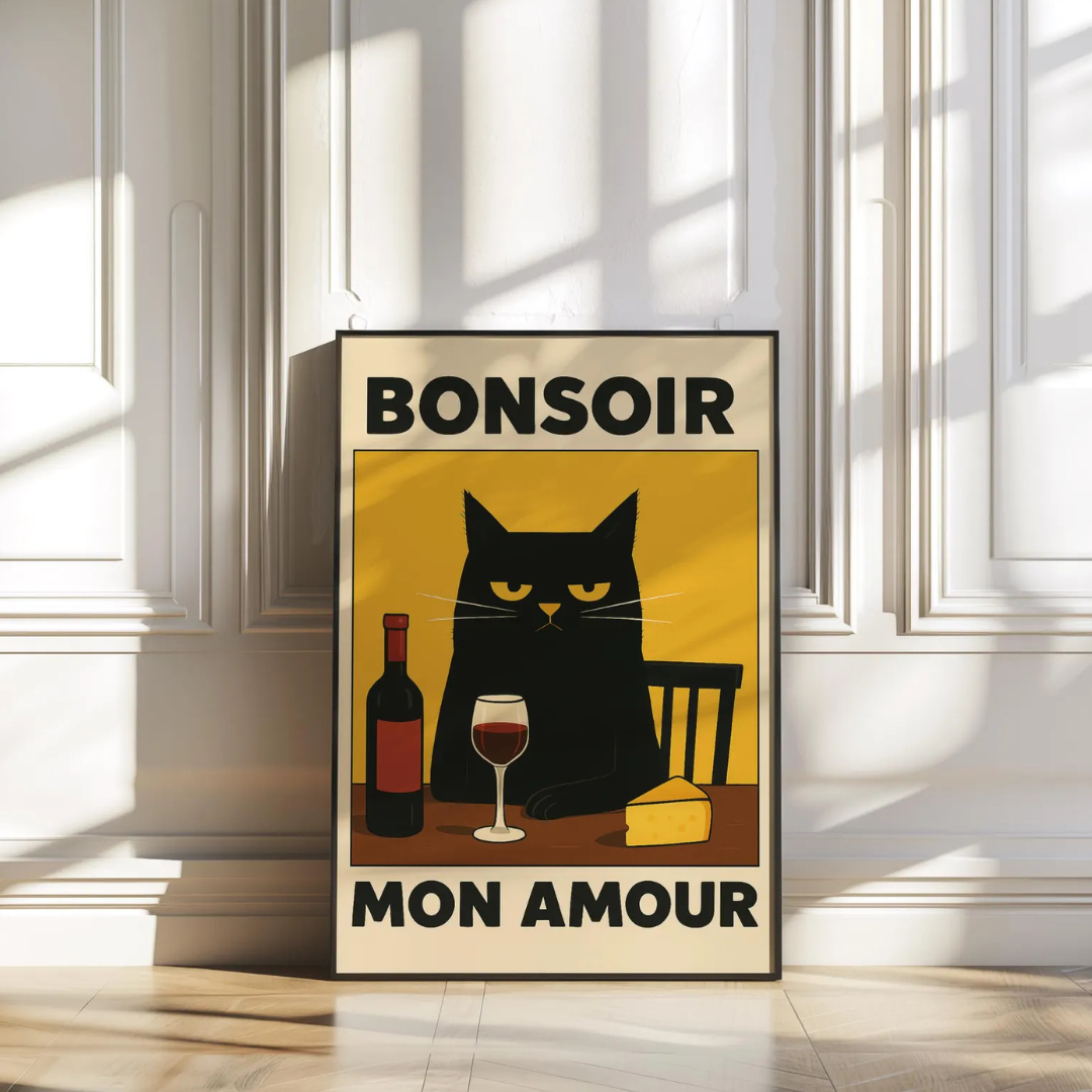 Cuadro Gato negro "Bonsoir Mon Amour"