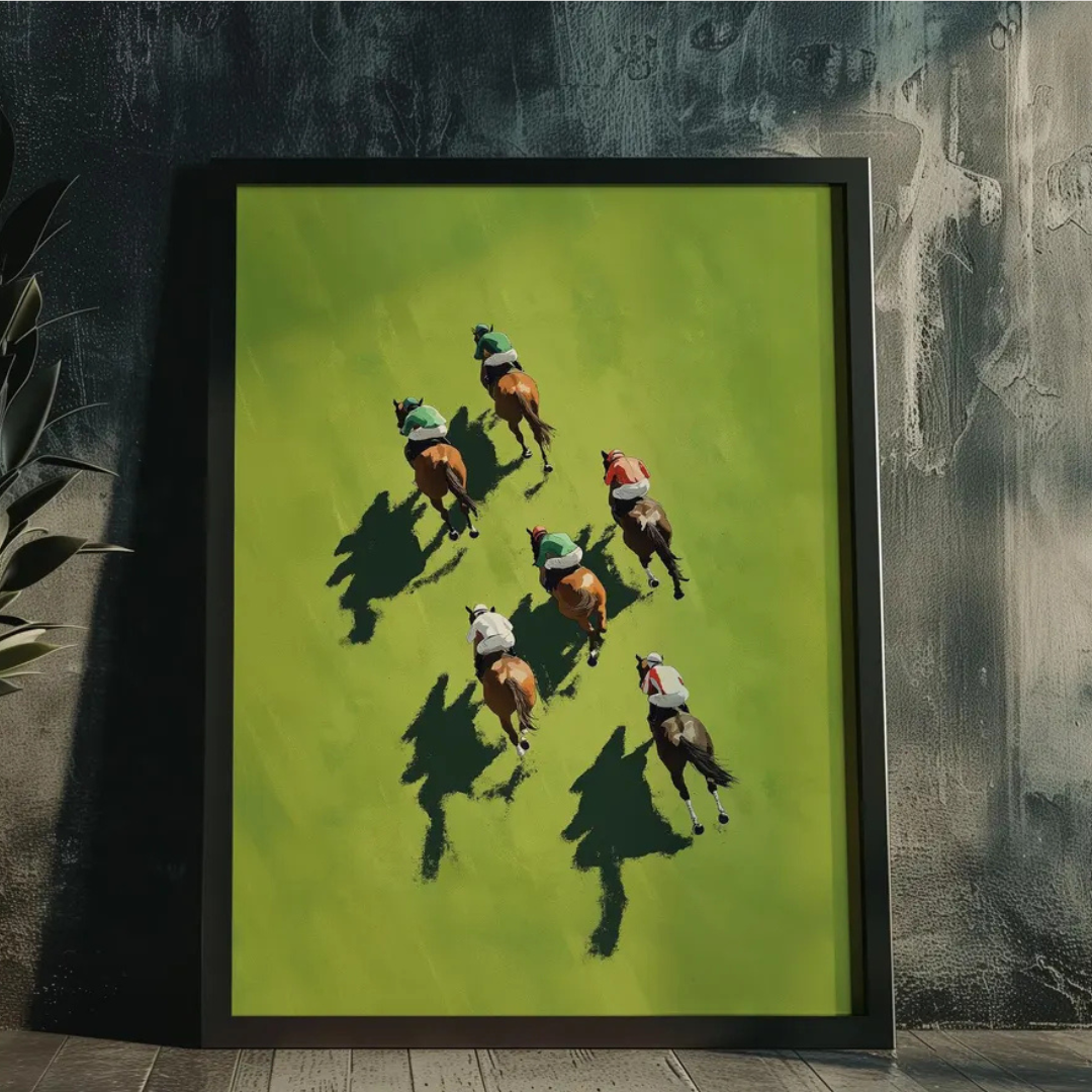 Cuadro Decorativo artística de carreras de caballos aéreas