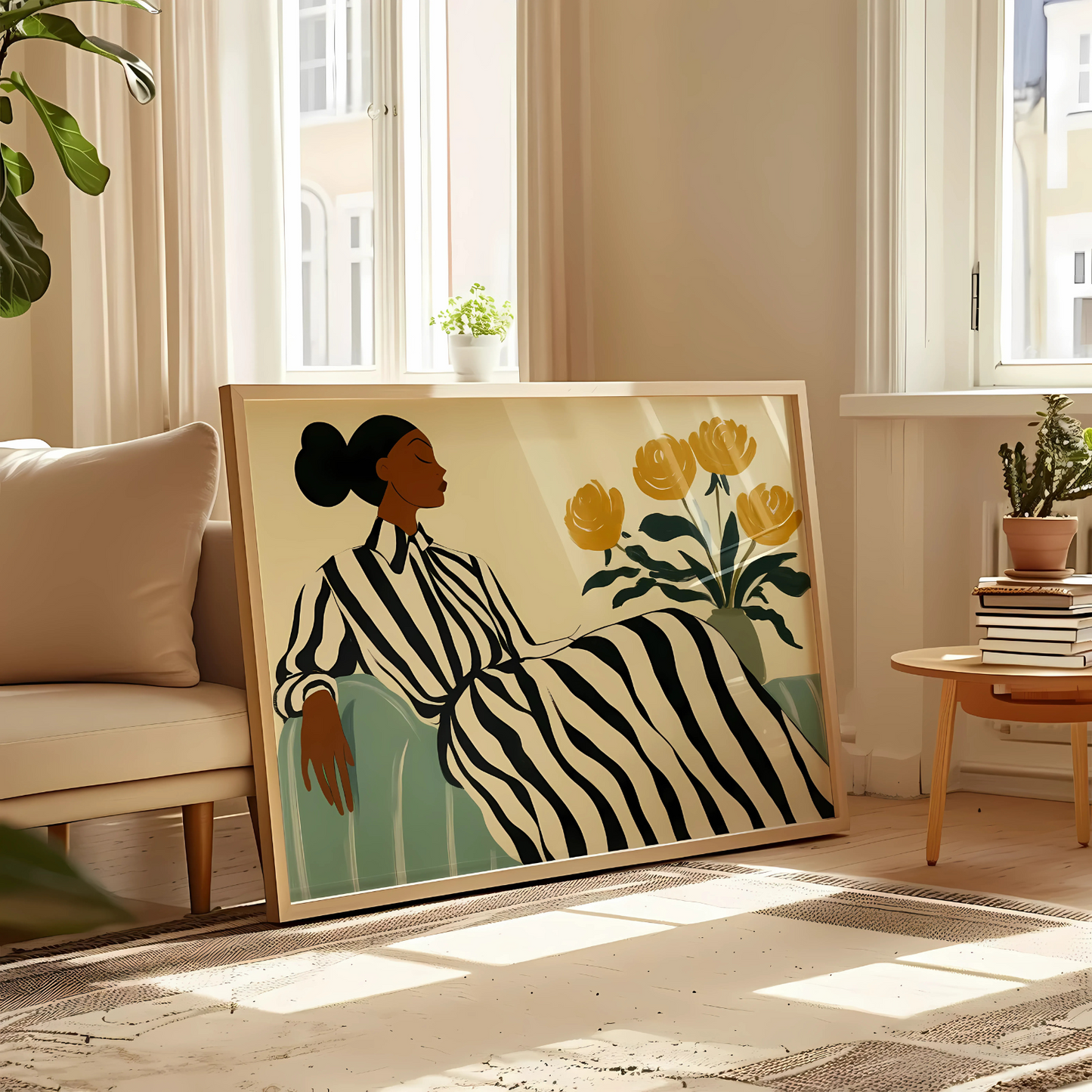Cuadro Decorativo Ilustración Mujer Recostada Flores