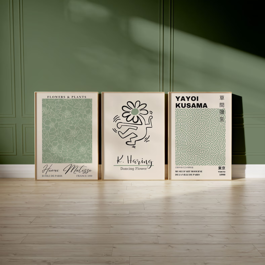 Set x3 Cuadros Abstractos, Matisse, Yayoi Kusama, Verde