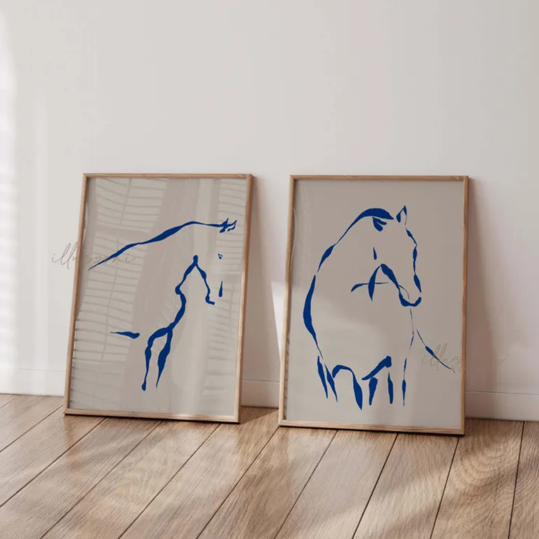 Set x2 Cuadros minimalista de parejas de caballos VIII