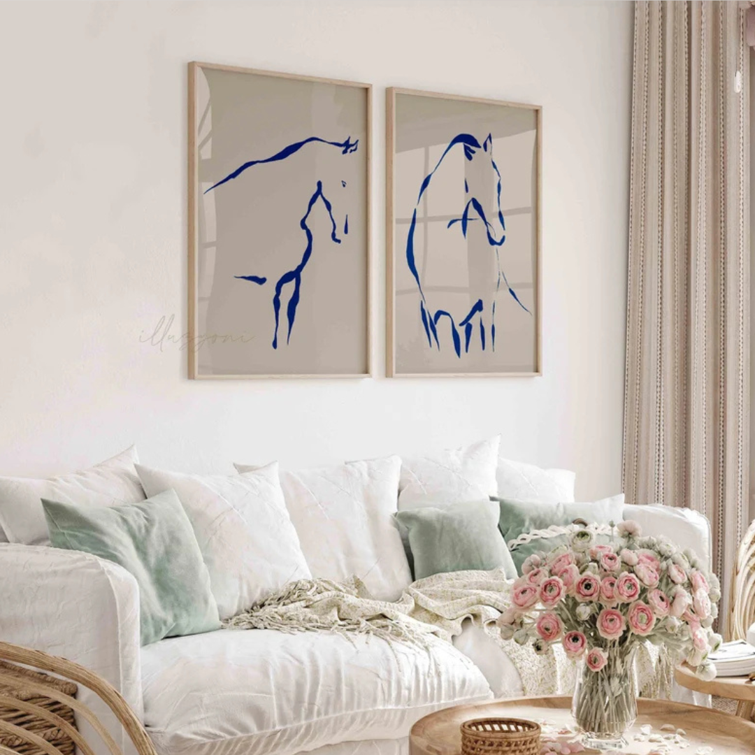 Set x2 Cuadros minimalista de parejas de caballos VIII