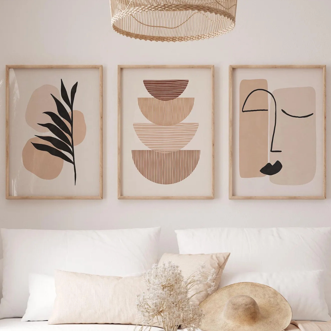 Set x3 Cuadros Abstractos, boho chic