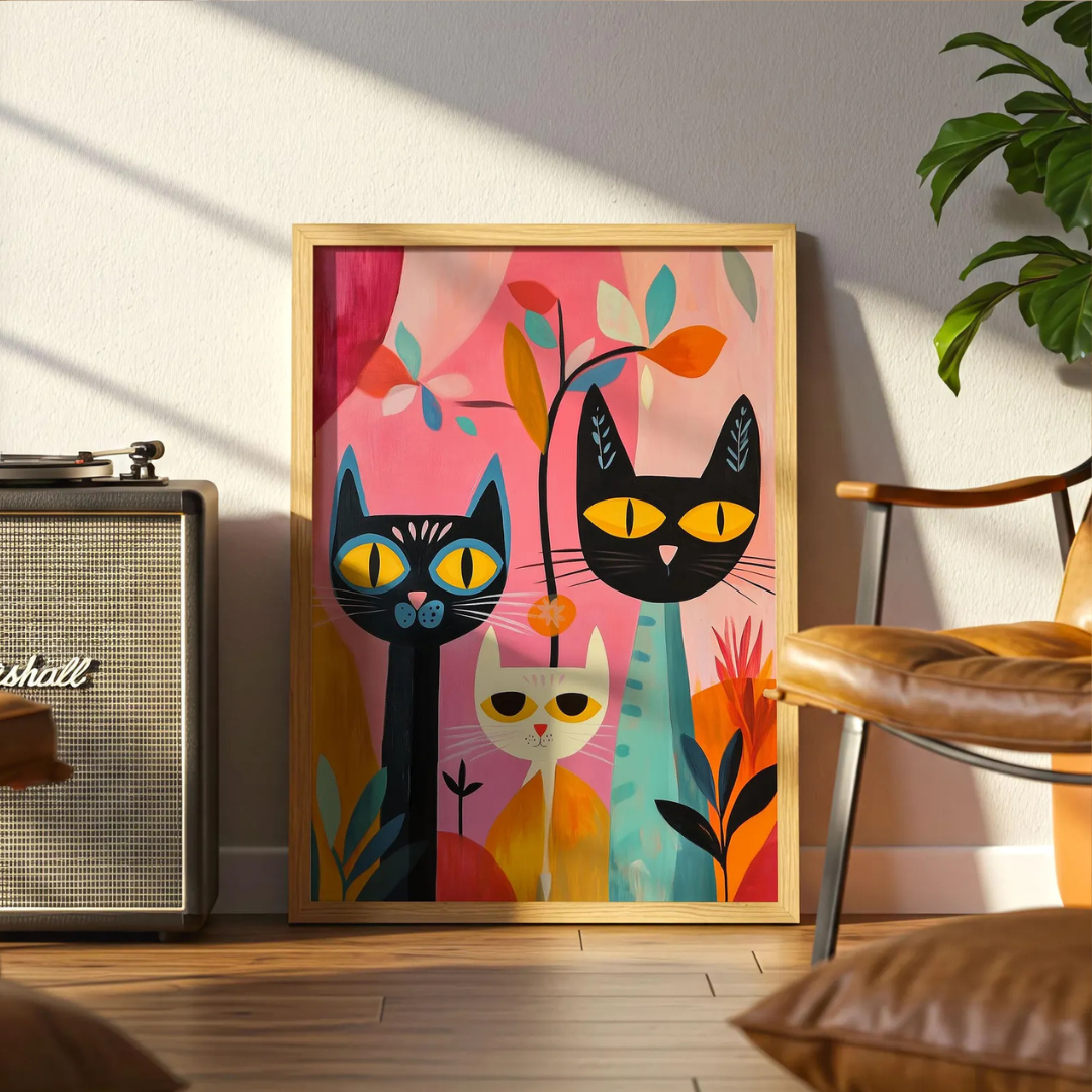 Cuadro de gatos de mediados de siglo