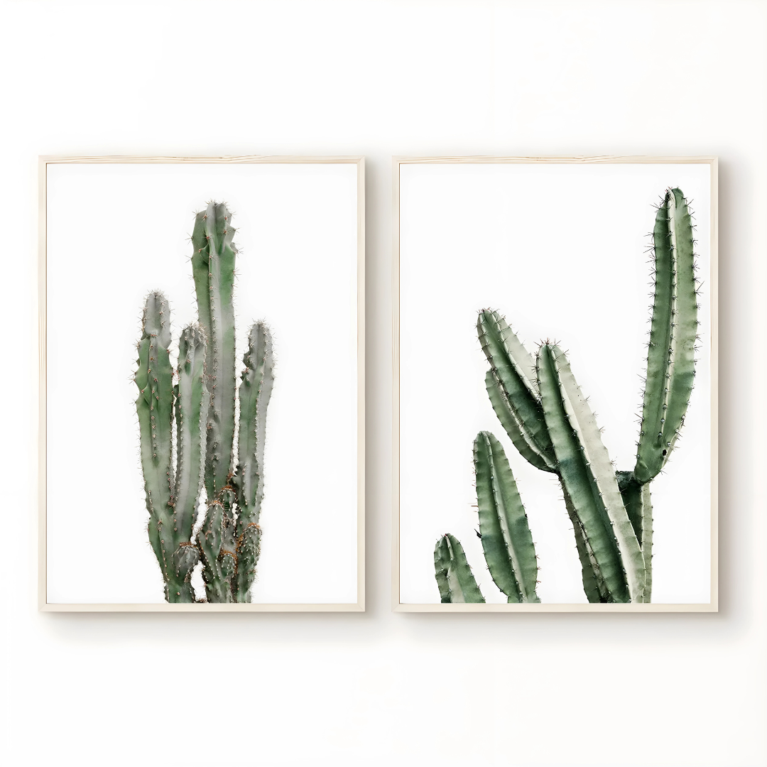 Set x2 Cuadros Decorativos Botánico Cactus Realista