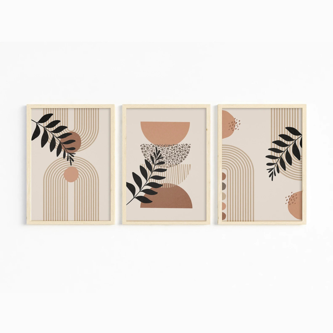 Set x3 Cuadros Decorativos , Abstractos colores tierra Boho