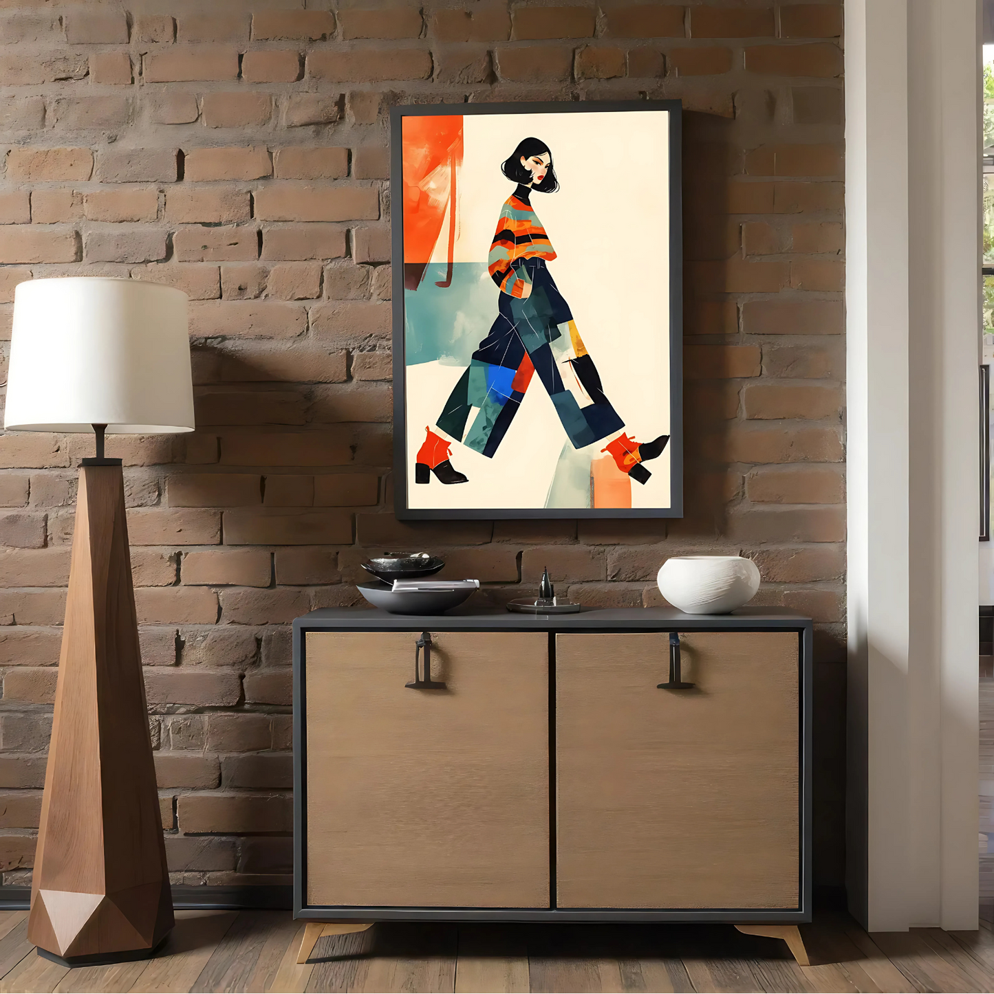 Cuadro Decorativo Ilustración Mujer Colorida Caminando