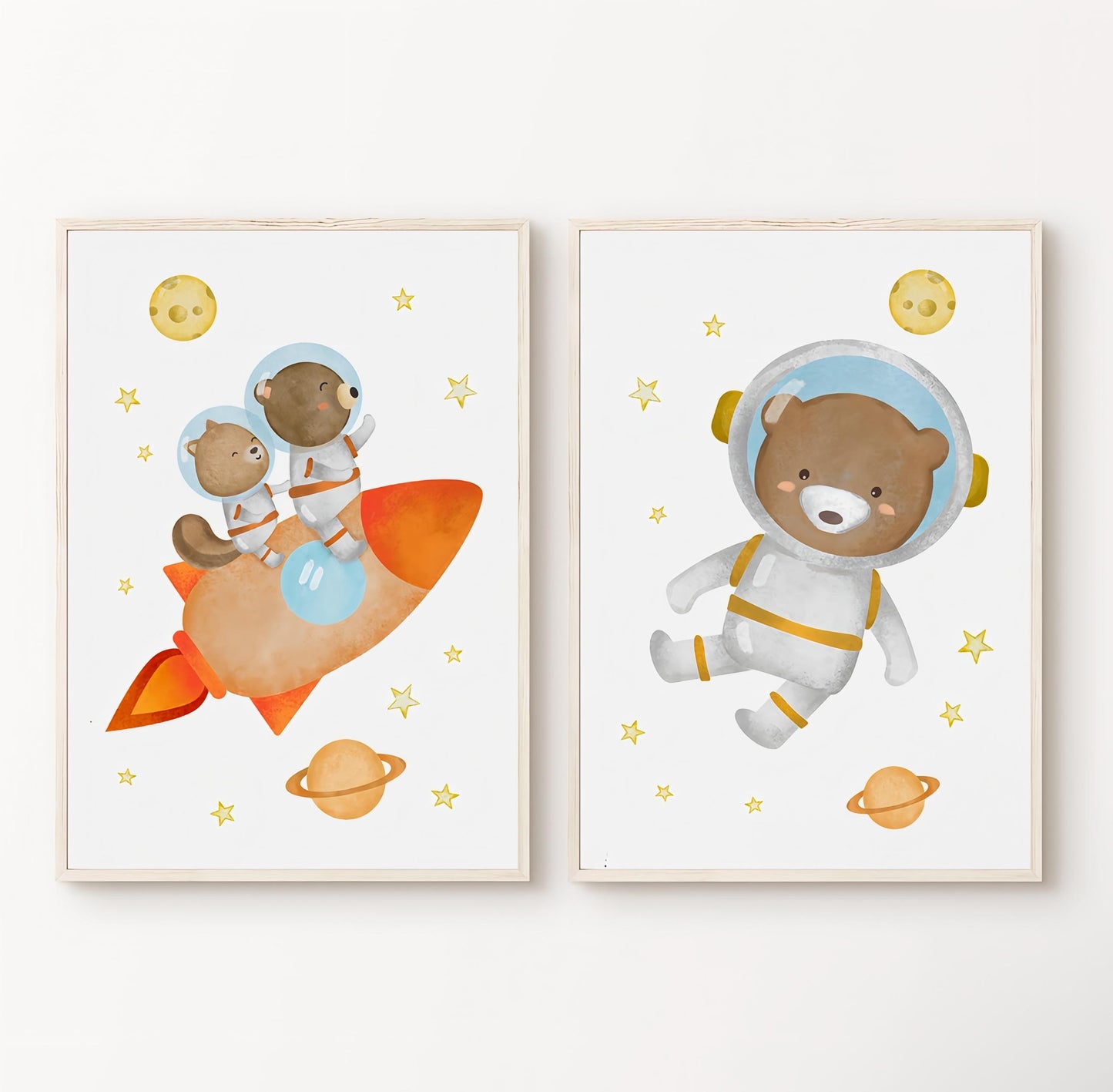 Set x3 Cuadros Osito Planetas Infantil