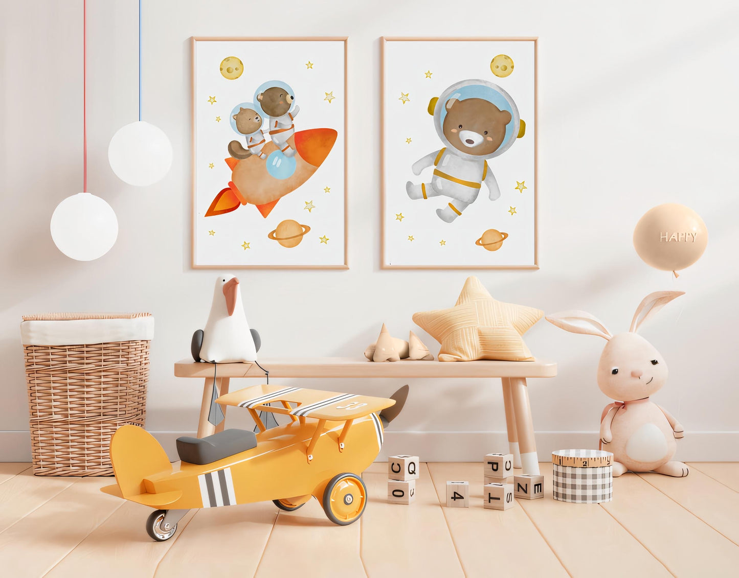 Set x3 Cuadros Osito Planetas Infantil
