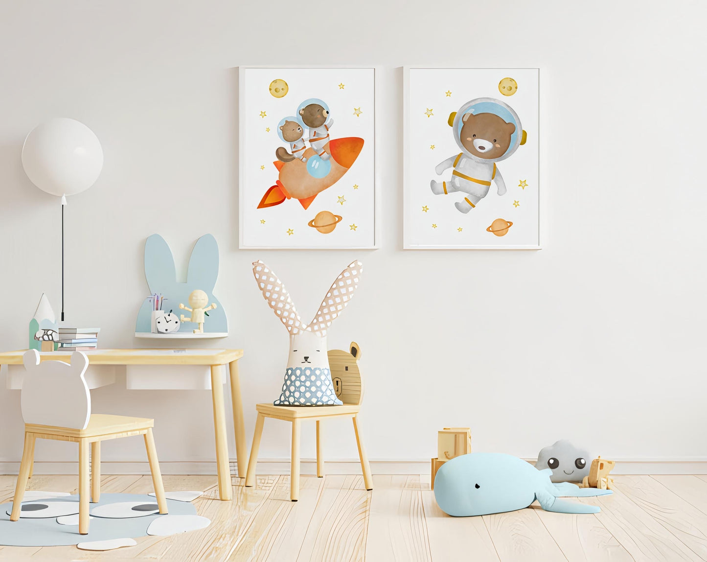 Set x3 Cuadros Osito Planetas Infantil