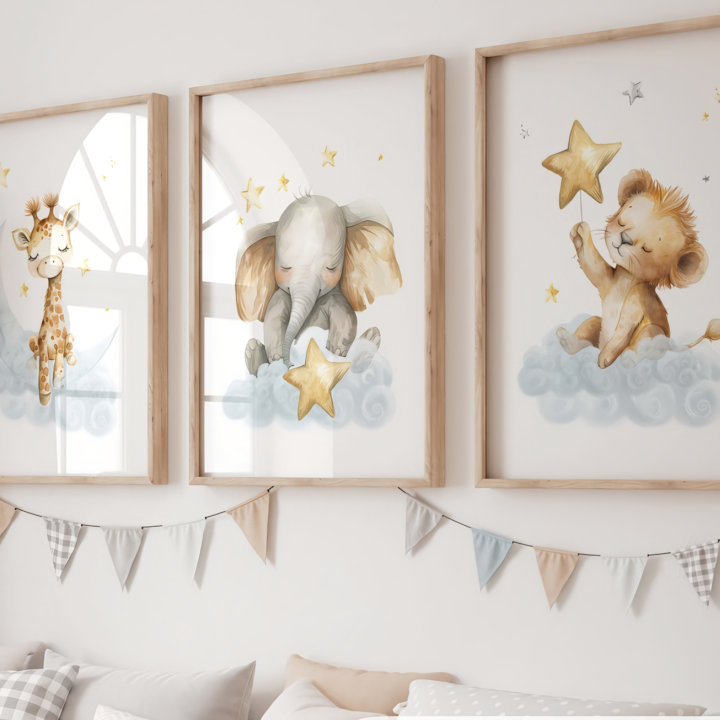 Set x3 Cuadros animalitos azul infantiles