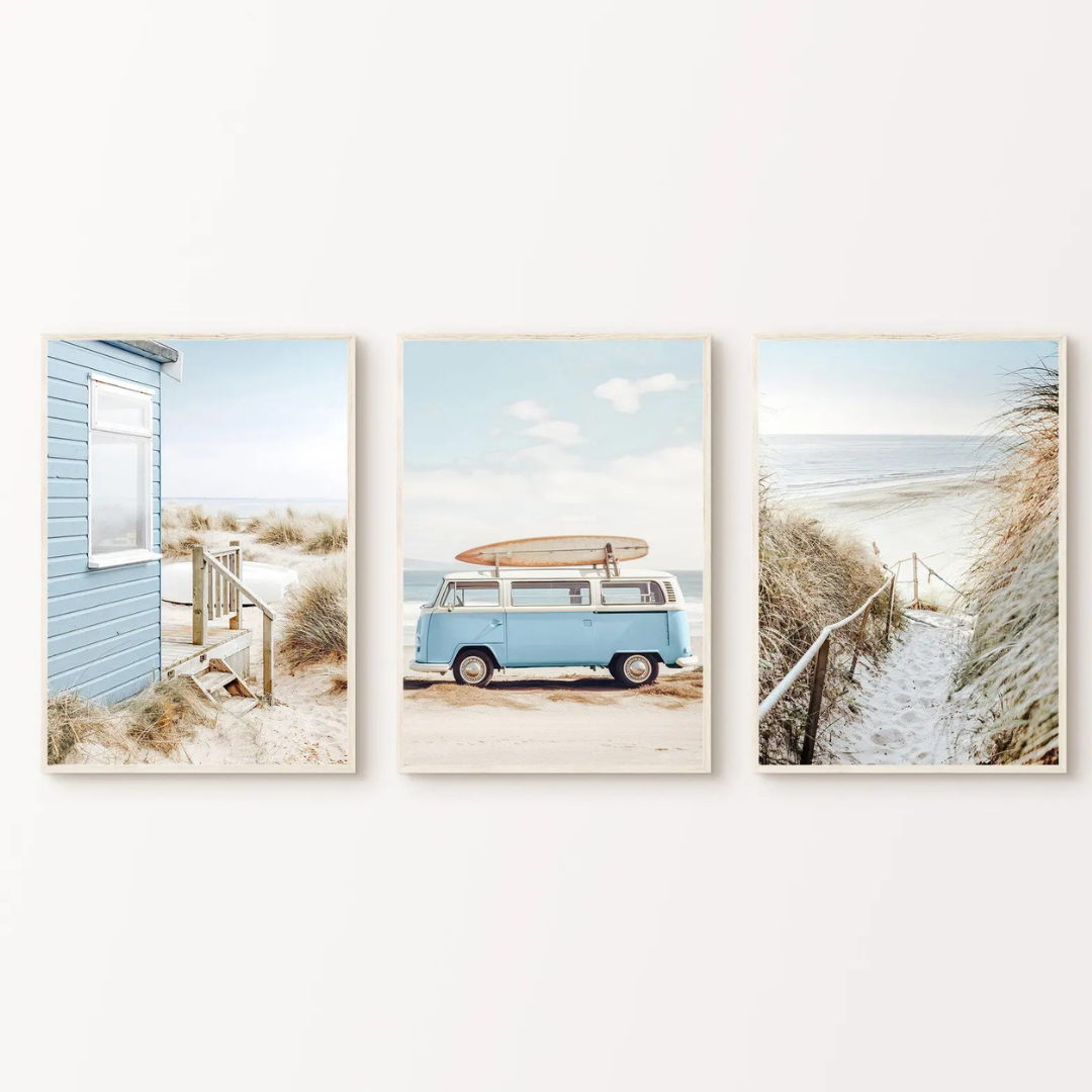 Set x3 Cuadros Playero Tonos Azules