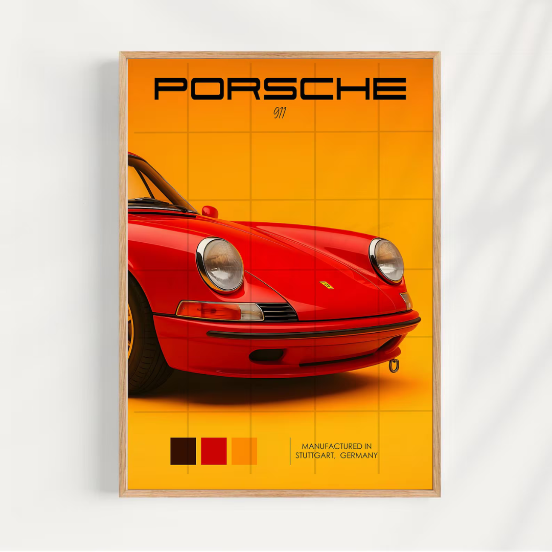 Cuadro Deportivo Porsche Amarillo y Rojo