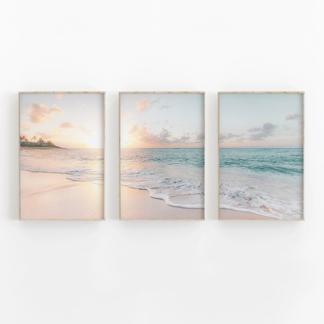 Set x3 Cuadros Decorativos Playa, Mar Orilla, Atardecer