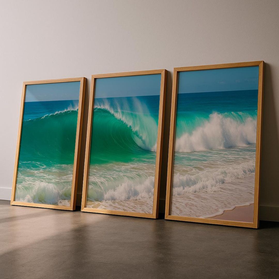Set x3 Cuadros Decorativos, Playa, Mar y Olas