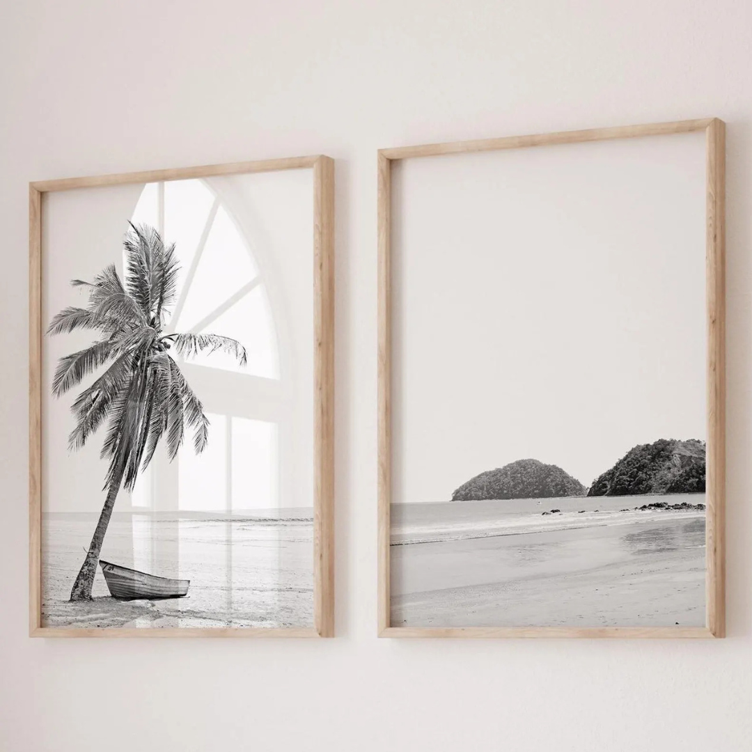 Set x2 Cuadros  blanco y negro, arte de pared de playa