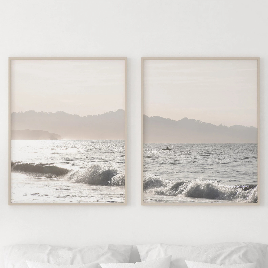 Set x2 Cuadros  oceánica, decoración de pared neutra