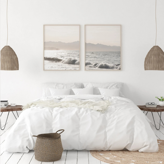 Set x2 Cuadros  oceánica, decoración de pared neutra