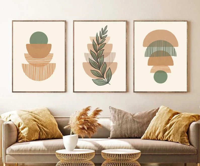 Set x3 Cuadros Abstractos, Boho, Verde II - Tree House Deco