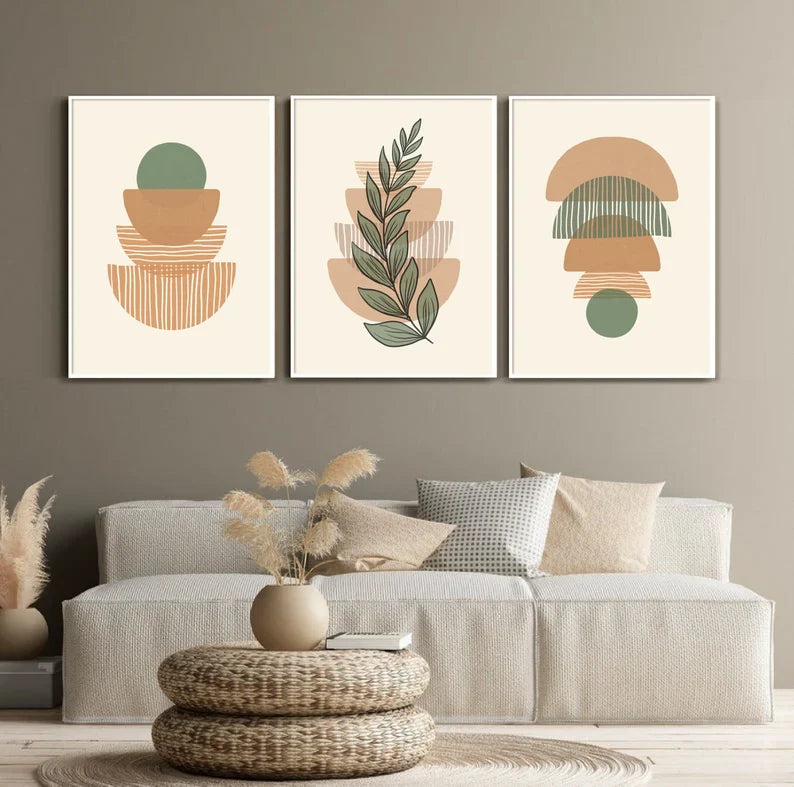 Set x3 Cuadros Abstractos, Boho, Verde II - Tree House Deco