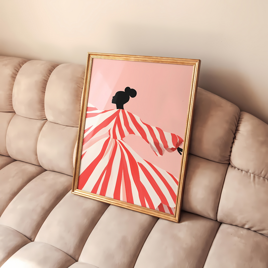 Cuadro Decorativo Ilustración Mujer Bailando Vestido Rojo